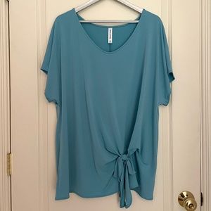 Teal Blue Blouse with Tie Detail Size 1X